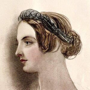 Memory Beautiful Victorian Woman 1859 Lithographic Hand Tinted Art DWY5G